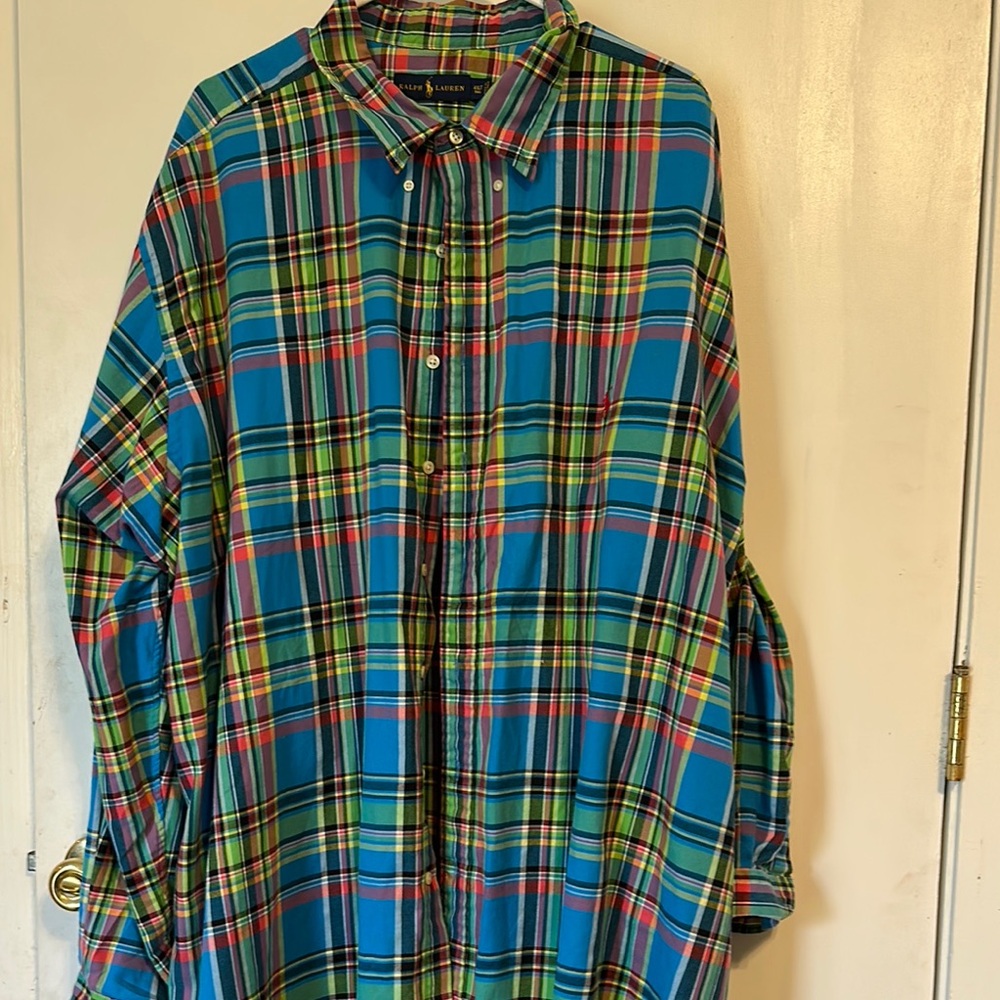 Ralph Lauren Blue and Green Casual Button Down Shirt